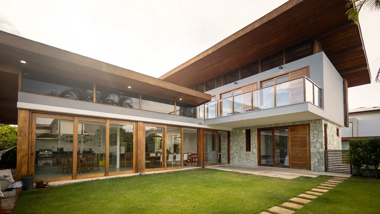 Glazed doors and windows around a courtyard